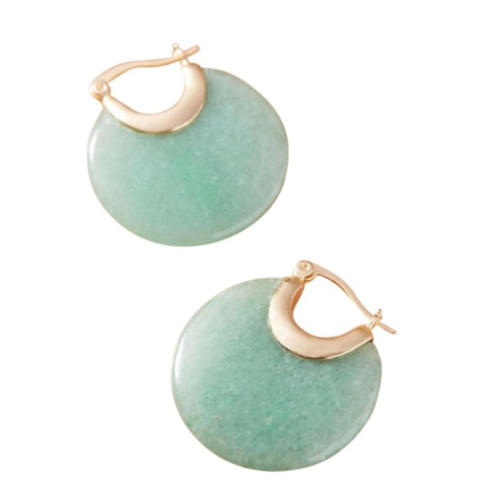 Anthropologie Green and Gold Jade Hoop Earrings